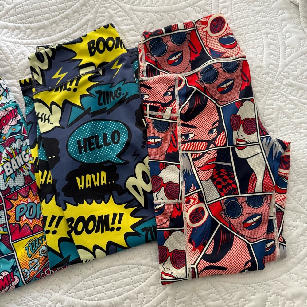 Constantly Varied Gear CVG Size Medium M Colorful Comic Print Leggings Trio - Picture 4 of 11